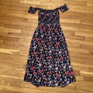 Lulus | View From The Meadow Black Floral Off The Shoulder Midi Dress